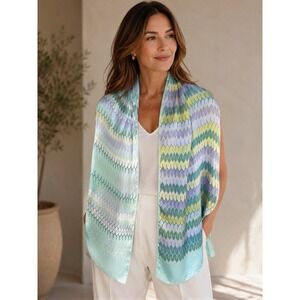 Missoni Rectangle Pastel Blue Green Silk Scarf Italy 16"x62" Zig Zag Designer